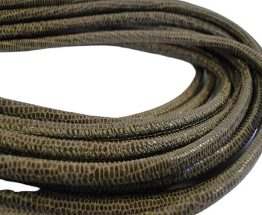 Round stitched nappa leather cord Lizard style-4mm-taupe + paillettes transparent