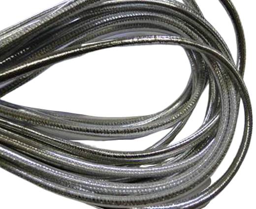 Round stitched nappa leather cord 4mm-silver lamina