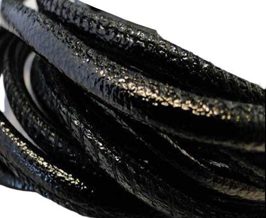 Round stitched nappa leather cord Shinny Black-4mm