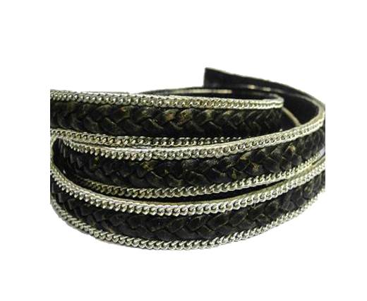 Flat Braided 3 ply with Silver chain - 10mm - Vintage Black