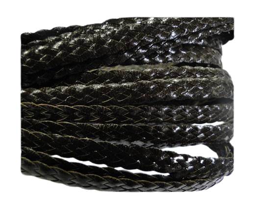 Flat Braided Nappa Leather Cords 6mm -SHINY DARK BROWN
