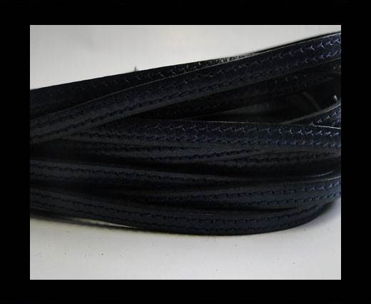 Flat leather Italian - 5 mm - Double Stitched - DARK BLUE