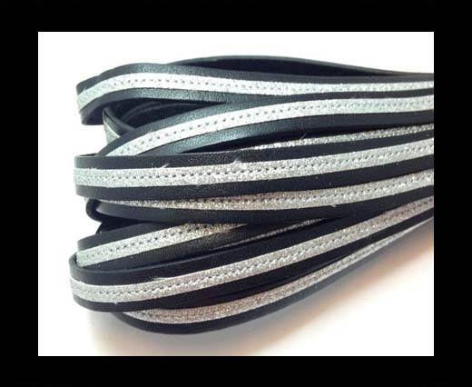 Flat Leather- With Glitter -10mm- Black Glitter Silver