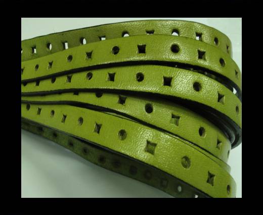 Flat Leather Cords With Square Holes-10mm-Moss
