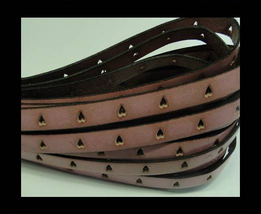 Flat Leather Cords With Hearts Holes-Pink