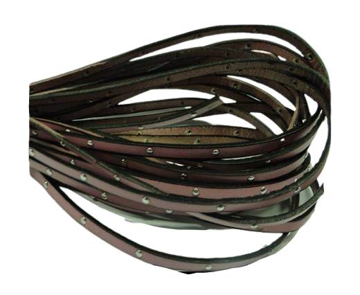 Flat Leather Cord With Steel Studs-5mm-Pink