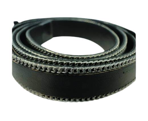 Flat Leather with Chain- Black-10mm