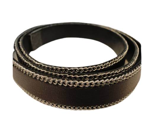 Flat Leather with Chain- Brown-10mm