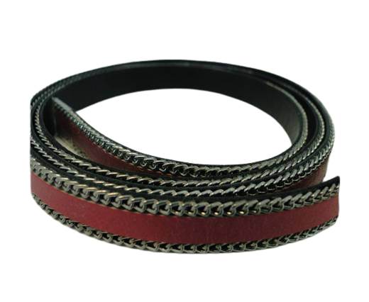 Flat Leather with Chain- Fuchsia-10mm