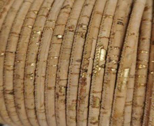 Real Cork Round - 3mm - Gold with Silver Pigments