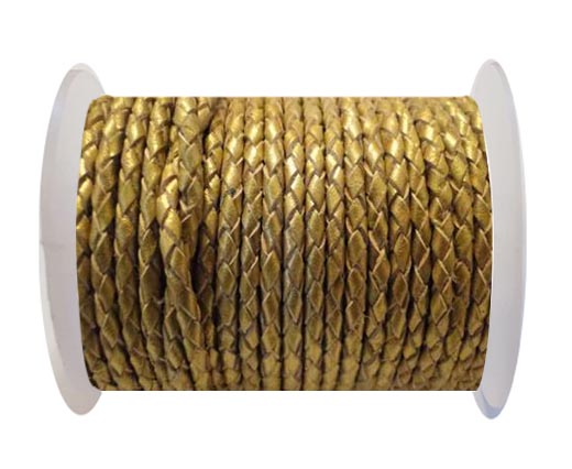 Round Braided Leather Cord SE/M/Golden - 8mm