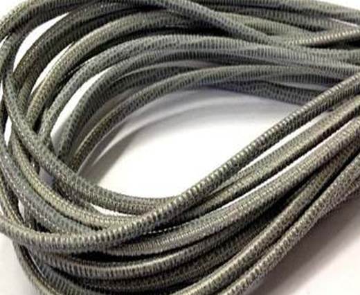 Round stitched nappa leather cord 3mm Lizard Grey Paill Transparent