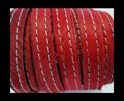 Hair-On Leather with Stitch-Red-10mm