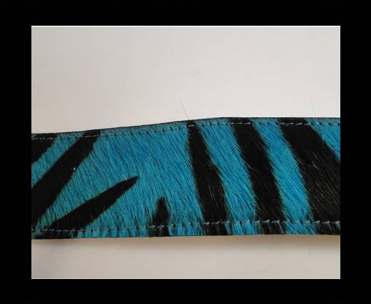 Hair-On Leather with Stitch-Turquoise Zebra Print-10mm