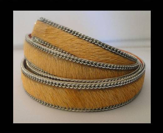 Hair-on leather with Chain-Peach-14mm