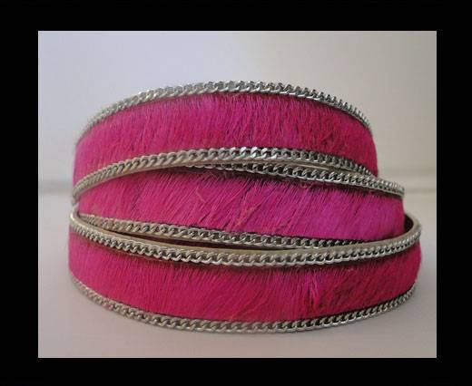 Hair-on leather with Chain-Fuchsia-14mm