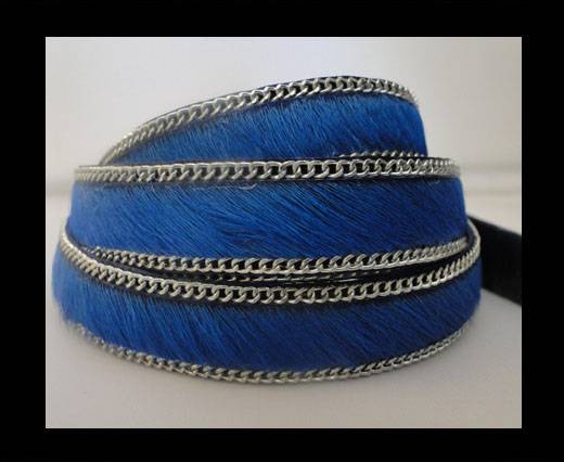 Hair-on leather with Chain - Dark Blue - 10mm