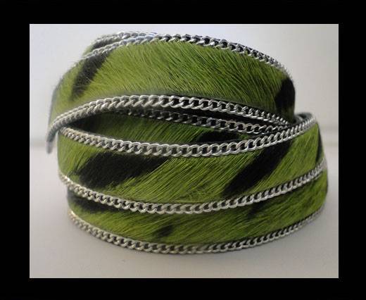 Hair-on leather with Chain - Green Zebra Print - 10mm