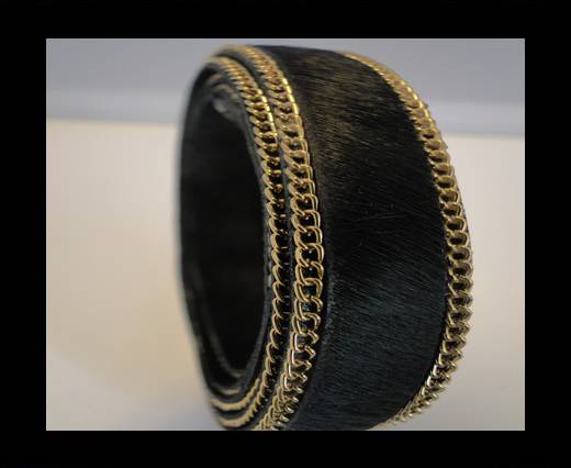 Hair-On Leather with Gold Chain-Black