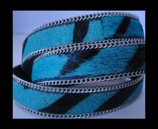 Hair-On Leather with Gold Chain-Blue Zebra
