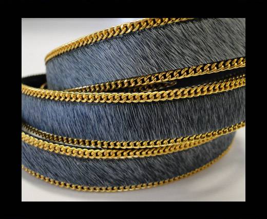 Hair-On Leather with Gold Chain-SE-Grey 14mm