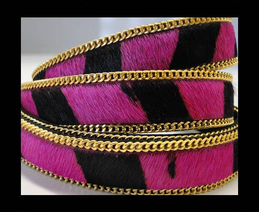 Hair-On Leather with Gold Chain-SE-Zebra Fuchsia -14mm