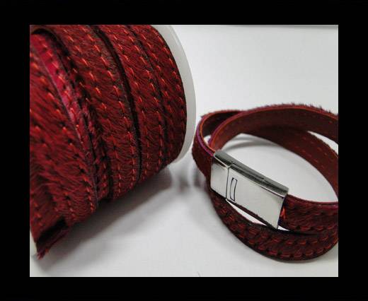 Hair-On-Leather-Cords- Stitch - 10mm- Wine Red