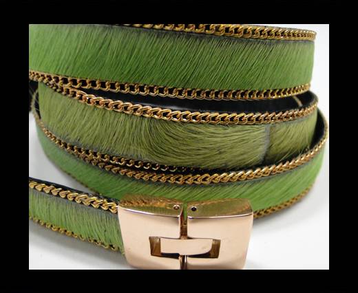 Hair-On Leather with Gold Chain- 14 mm - Parrot Green
