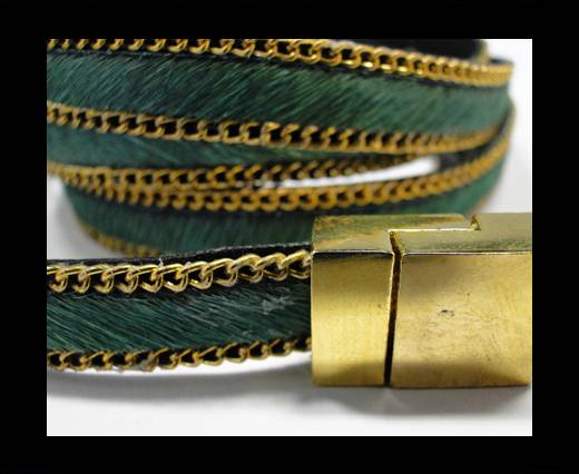 Hair-On Leather with Gold Chain- 10 mm - Green