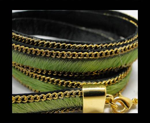 Hair-On Leather with Gold Chain-10 mm - Parrot Green
