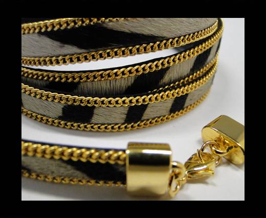Hair-On Leather with Gold Chain-10 mm - Zebra