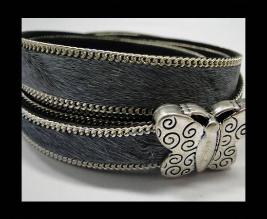 Hair-on leather with Chain - 14 mm - Grey