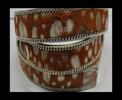 Hair-on leather with Chain - 14 mm - Orange mosaic