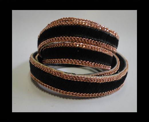 Hair-on leather Rose Gold Chain-Black-10mm