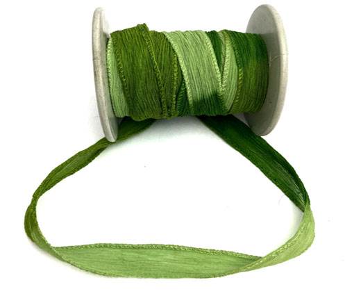 Hand dyed silk ribbons - Grass