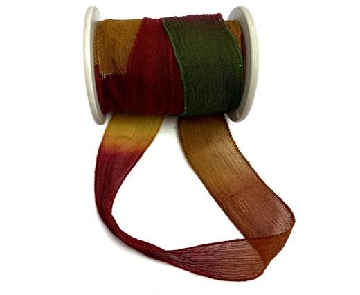 Hand dyed silk ribbons - Leaf Pepper