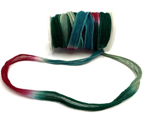 Hand dyed silk ribbons - Meadow (without orange)