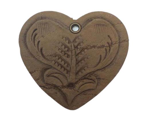 RoundHeart 4cm - style 1 - Natural Leather Embossed