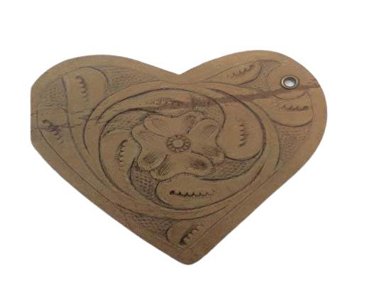 Heart 8cm - style 2 - Natural Leather Embossed