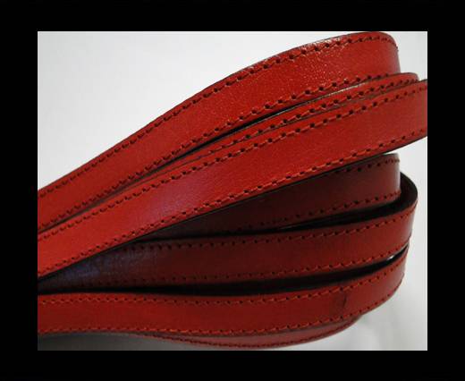 Italian Flat Leather 10mm-Double Stitched - Black edges - Red