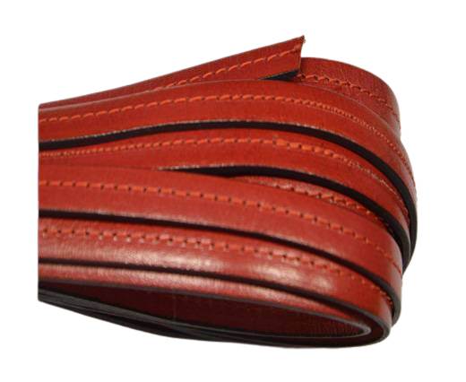 Italian Flat Leather-Center Stitched - Black edges - Red