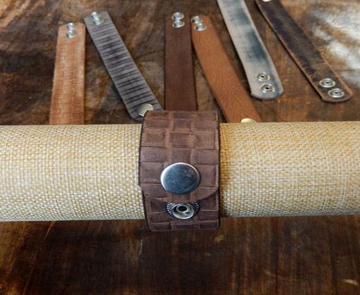 LEATHER CUFF - DESIGN 7 - VINTAGE BROWN SQUARES