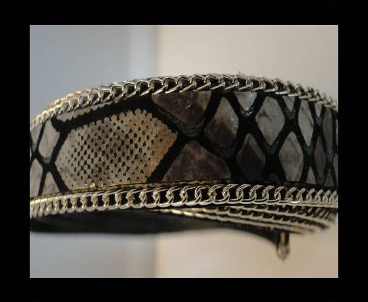 Leather with Flat snake Print -Black