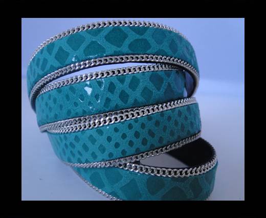 Leather with snake Print -Blue