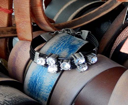 Leather Bracelets Supplies Bracelet08 - Black with diamonds