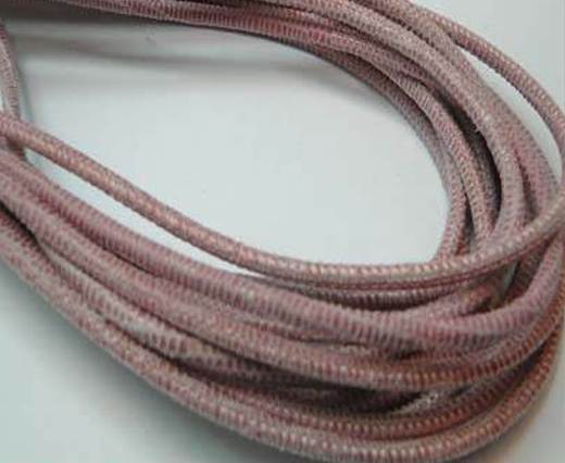 Round stitched nappa leather cord 3mm-LIZARD ROSE + PAILL.TRANSP