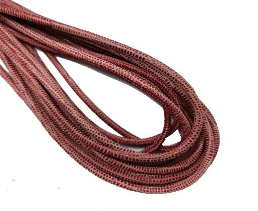 Round Stitched Leather Cord - 3mm - LIZARD STYLE - PINK