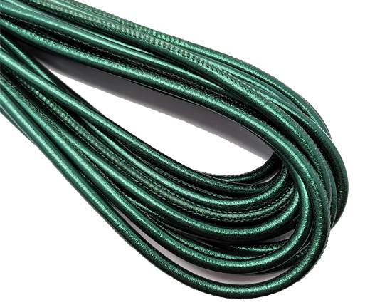 Round Stitched Nappa Leather Cord-4mm-metallic emerald
