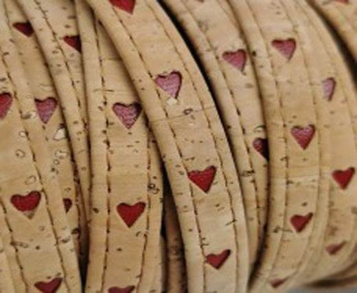 Cork Flat-10mm-natural with red hearts
