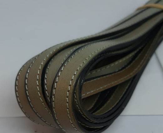  Italian Flat Leather 10mm-olive green-white double stitches